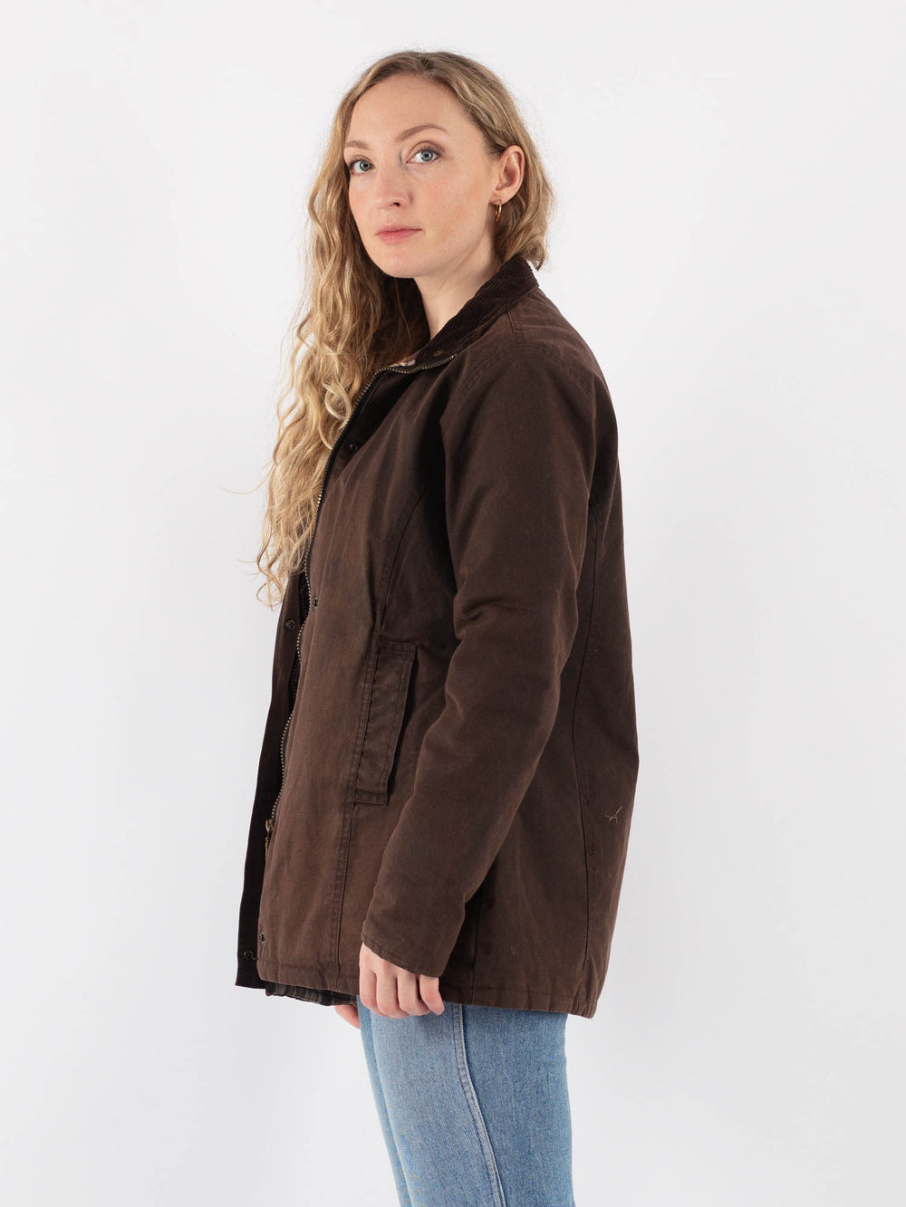 Vintage 90's Women Waxed Cotton Jacket in Brown