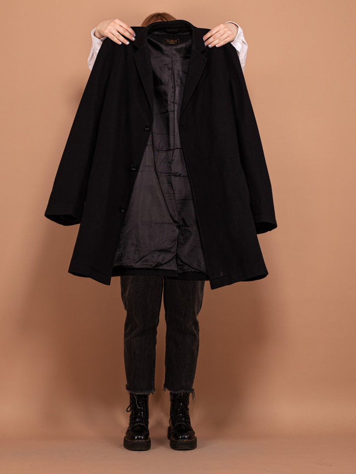 Vintage 90's Women Wool Blend Coat in Black - NorthernGrip