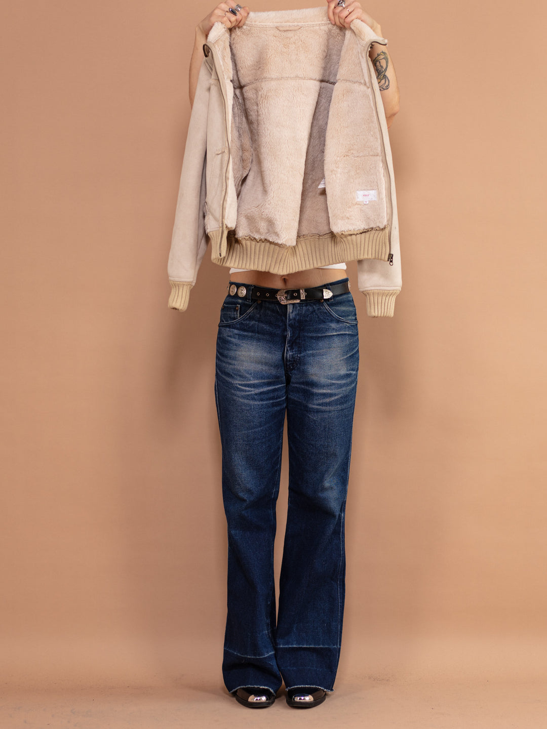 Vintage 00's Women Faux Shearling Jacket in Beige - NorthernGrip