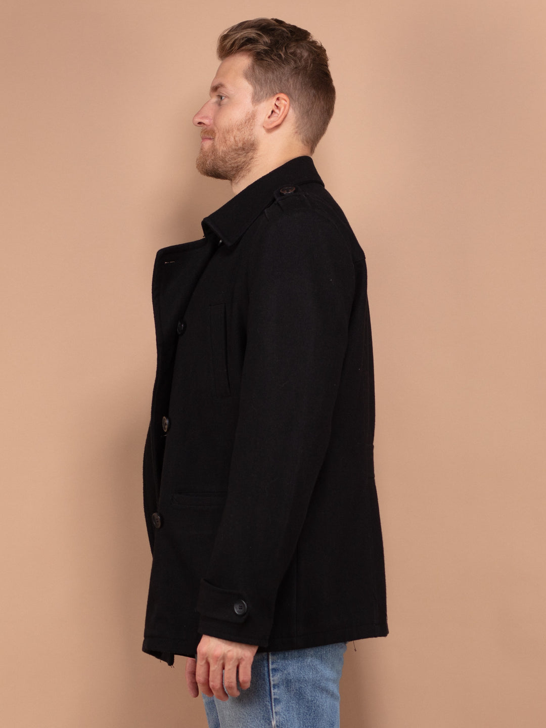 Vintage 00's Men Wool Blend Peacoat in Black - NorthernGrip