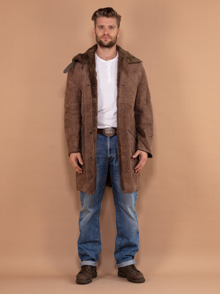 Vintage 70's Men Sheepskin Suede Coat in Brown - NorthernGrip