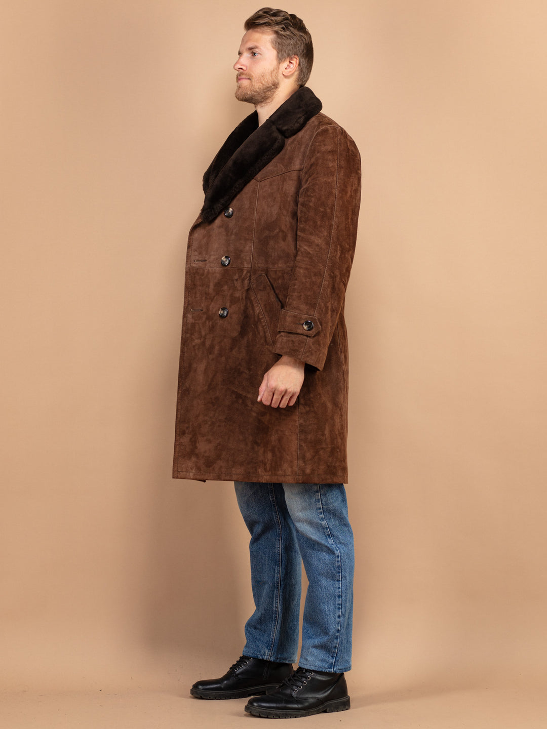 Vintage 70's Men Suede Sherpa Coat in Brown - NorthernGrip