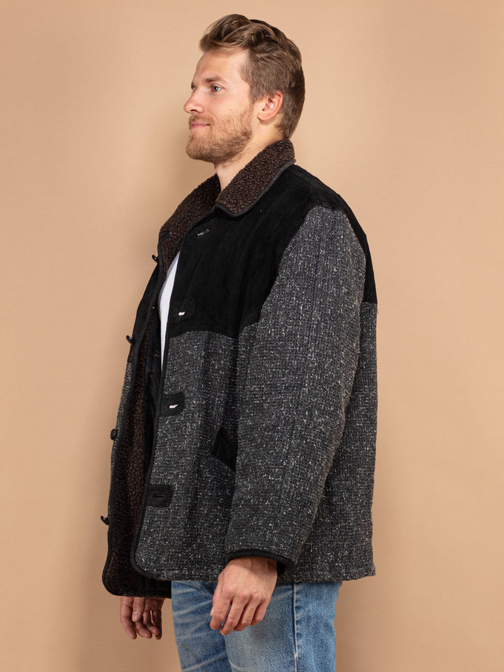 Vintage 90's Men Suede Wool Blend Coat in Grey - NorthernGrip