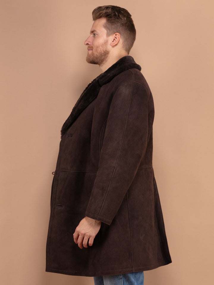 Vintage 70's Men Sheepskin Suede Coat in Brown - NorthernGrip