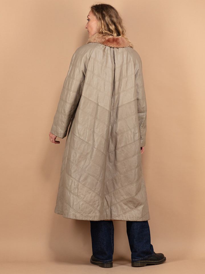 Vintage 70's Women Leather Coat in Beige - NorthernGrip