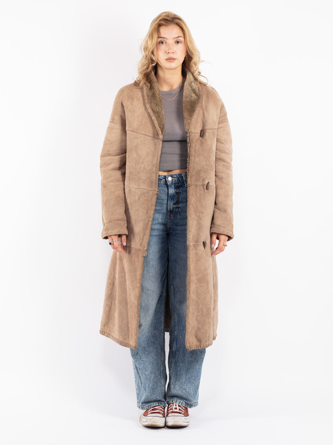 Vintage 80's Women Shearling Coat in Beige