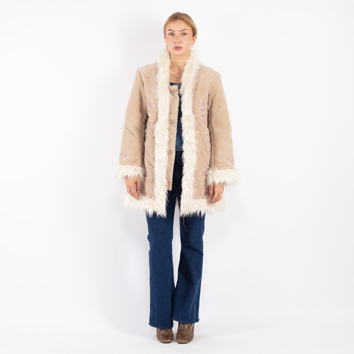 Vintage 90's Women Faux Sheepskin Coat in