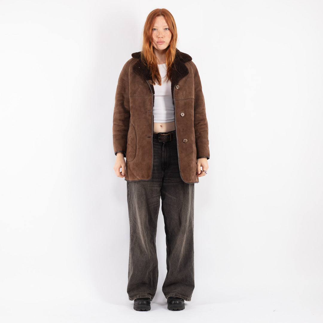 Vintage 70's Women Sheepskin Shearling Coat in Brown