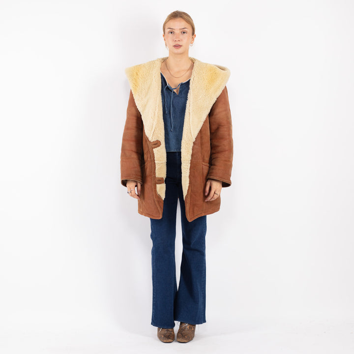 Vintage 80's Women Sheepskin Coat in Brown