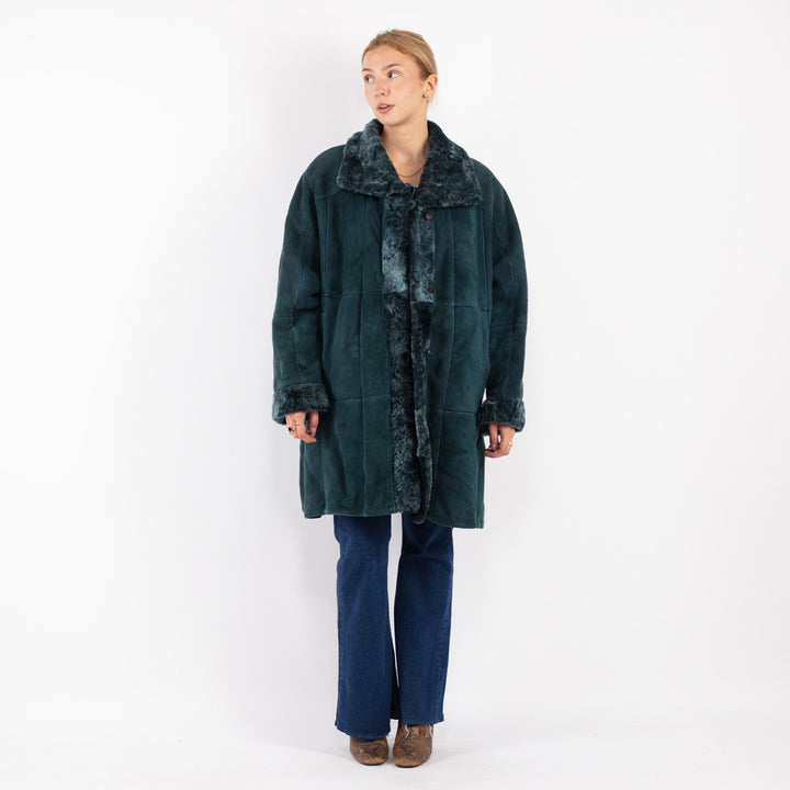 Vintage 70's Women Sheepskin Coat in Blue