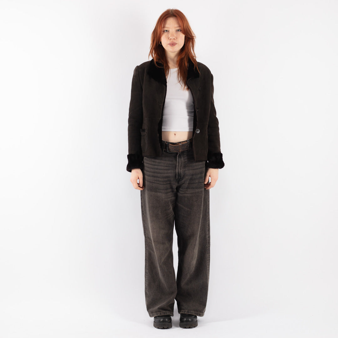 Vintage 90's Women Sheepskin Jacket in Brown