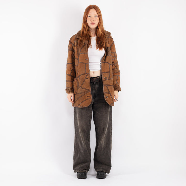 Vintage 80's Women Sheepskin Coat in Brown