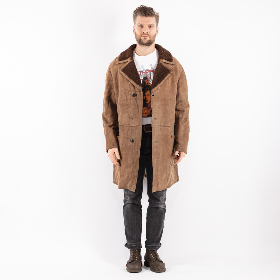 Vintage 70's Men Sheepskin Coat in Brown