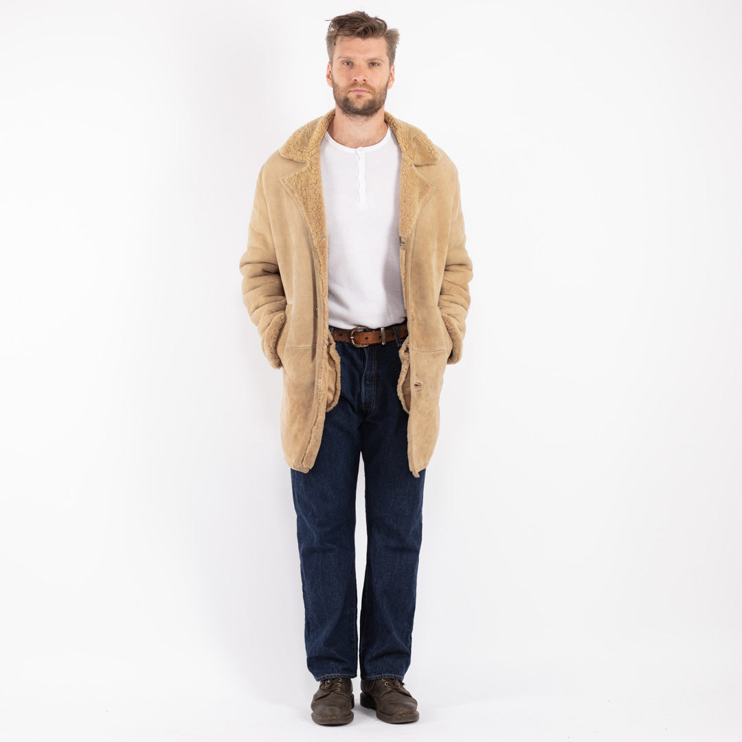 Vintage 70's Men Sheepskin Coat in Beige