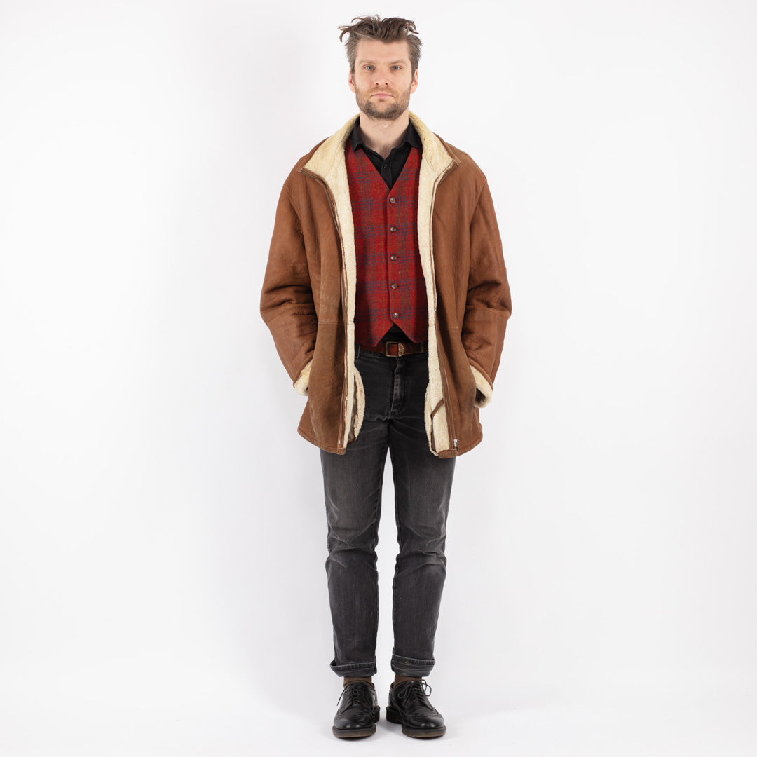Vintage 90's Men Sheepskin Coat in Brown