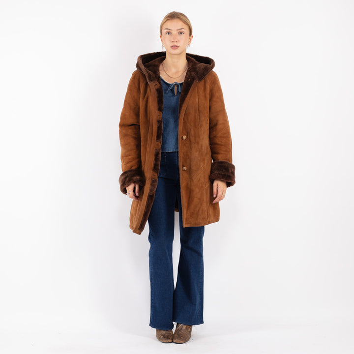 Vintage 80's Women Sheepskin Coat in Brown