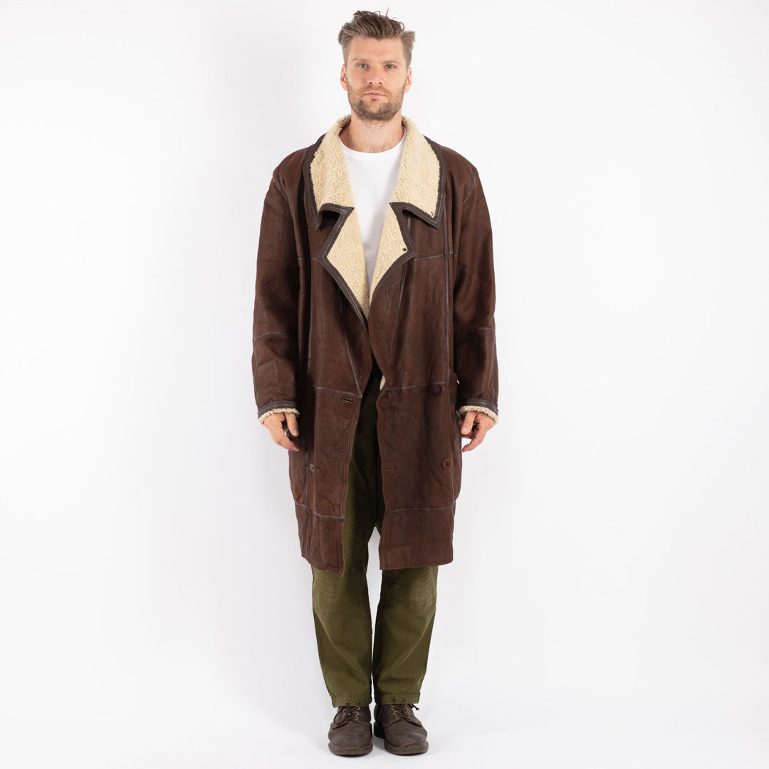 Vintage 80's Men Sheepskin Coat in Brown