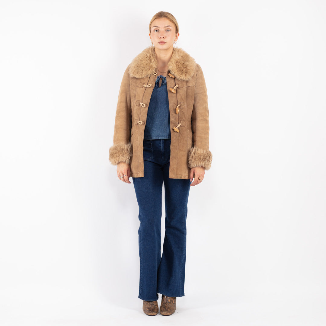 Vintage 70's Women Sheepskin Coat in Beige