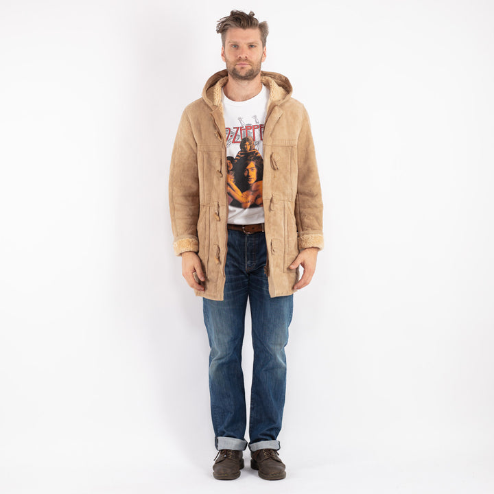 Vintage 80's Men Sheepskin Coat in Beige