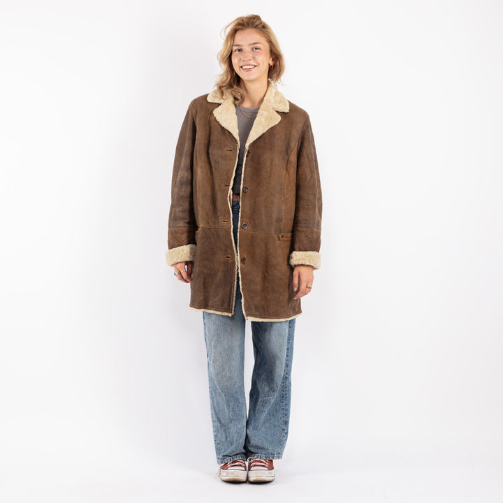 Vintage 90's Women Sheepskin Coat in Brown