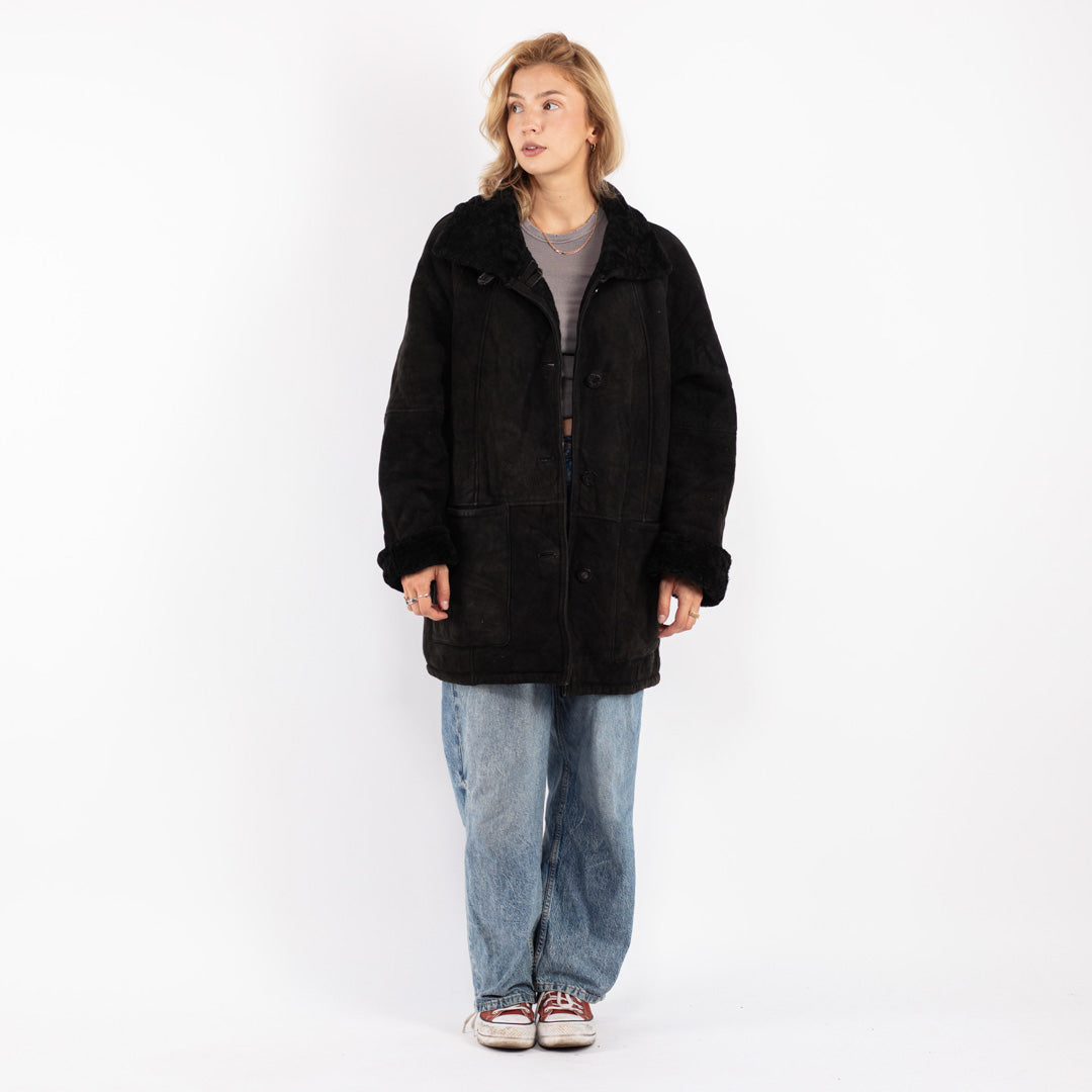 Vintage 90's Women Sheepskin Coat in Blue