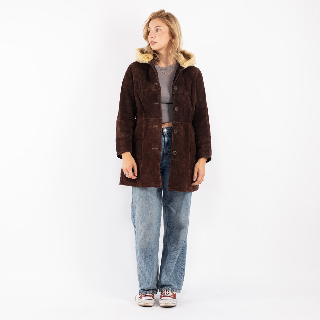 Vintage 80's Women Sheepskin Coat in Brown