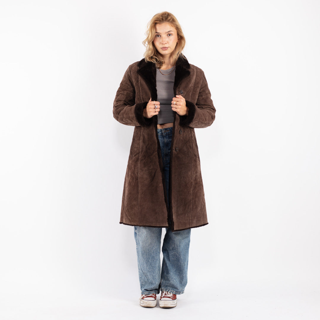 Vintage 90's Women Suede Sherpa Coat in Brown