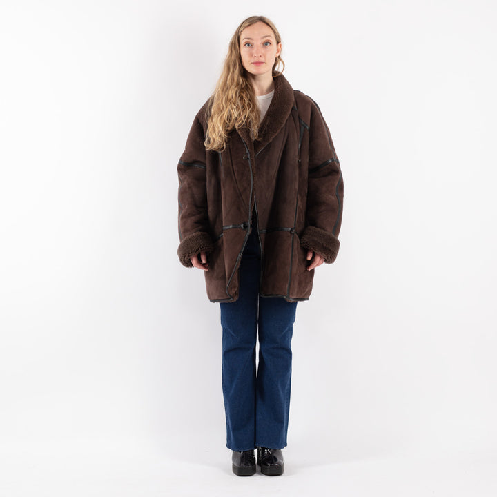 Vintage 80's Women Sheepskin Coat in Brown