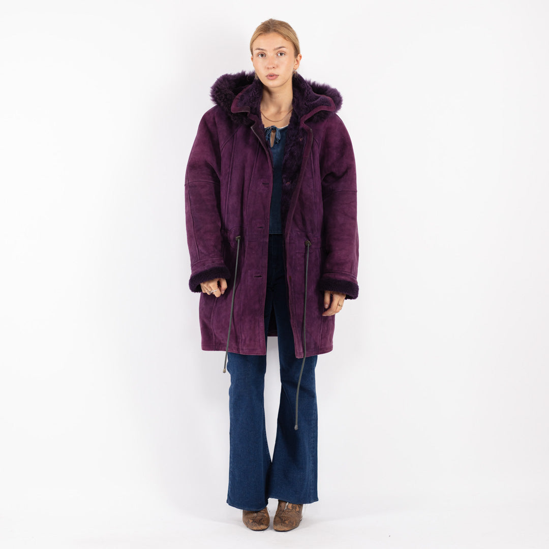 Vintage 90's Women Sheepskin Coat in Purple