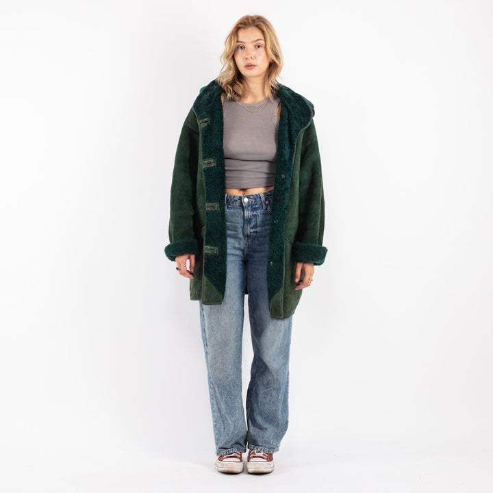 Vintage 80's Women Sheepskin Coat in Green