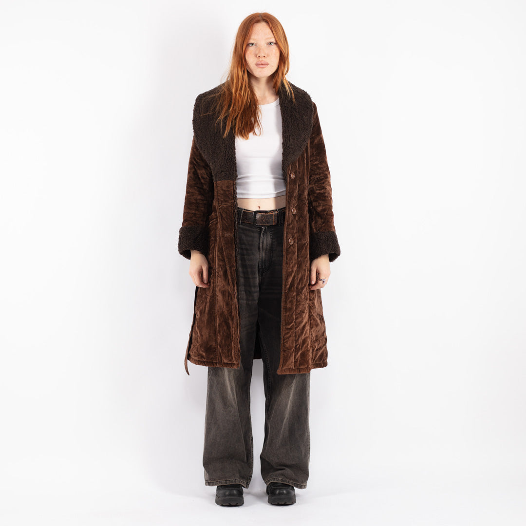 Vintage 70's Women Faux Sheepskin Coat in Brown