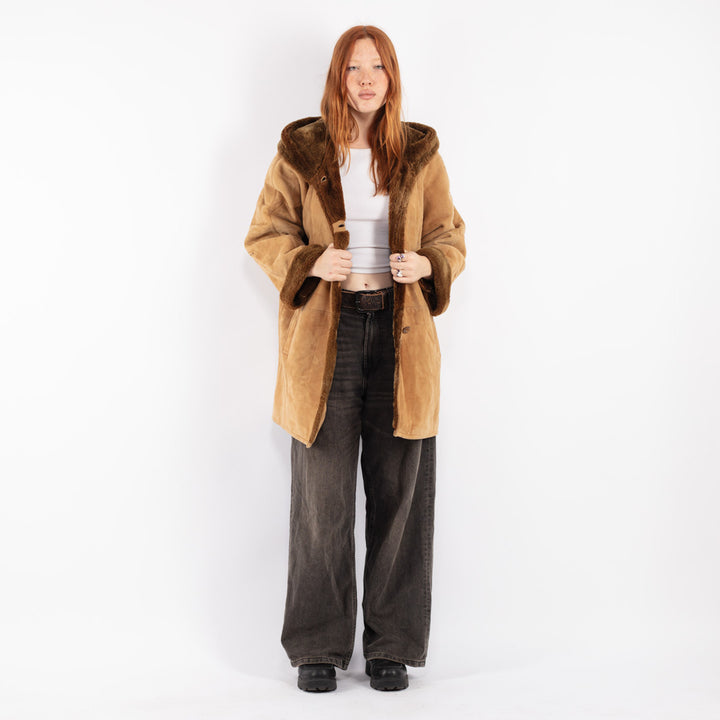 Vintage 80's Women Sheepskin Coat in Beige