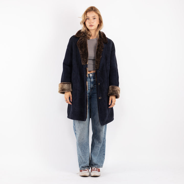 Vintage 70's Women Sheepskin Coat in Blue