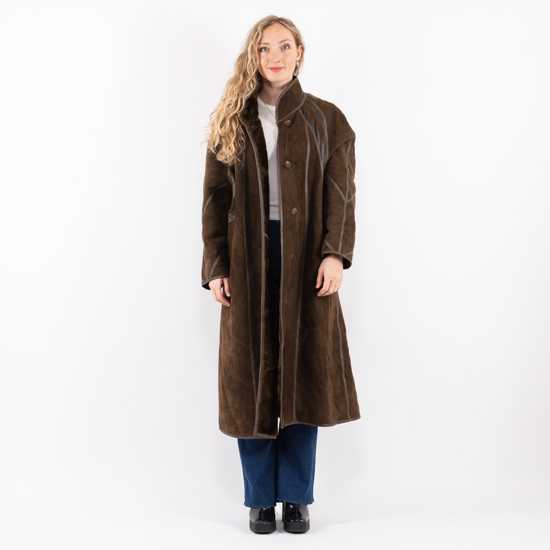 Vintage 80's Women Sheepskin Coat in Green