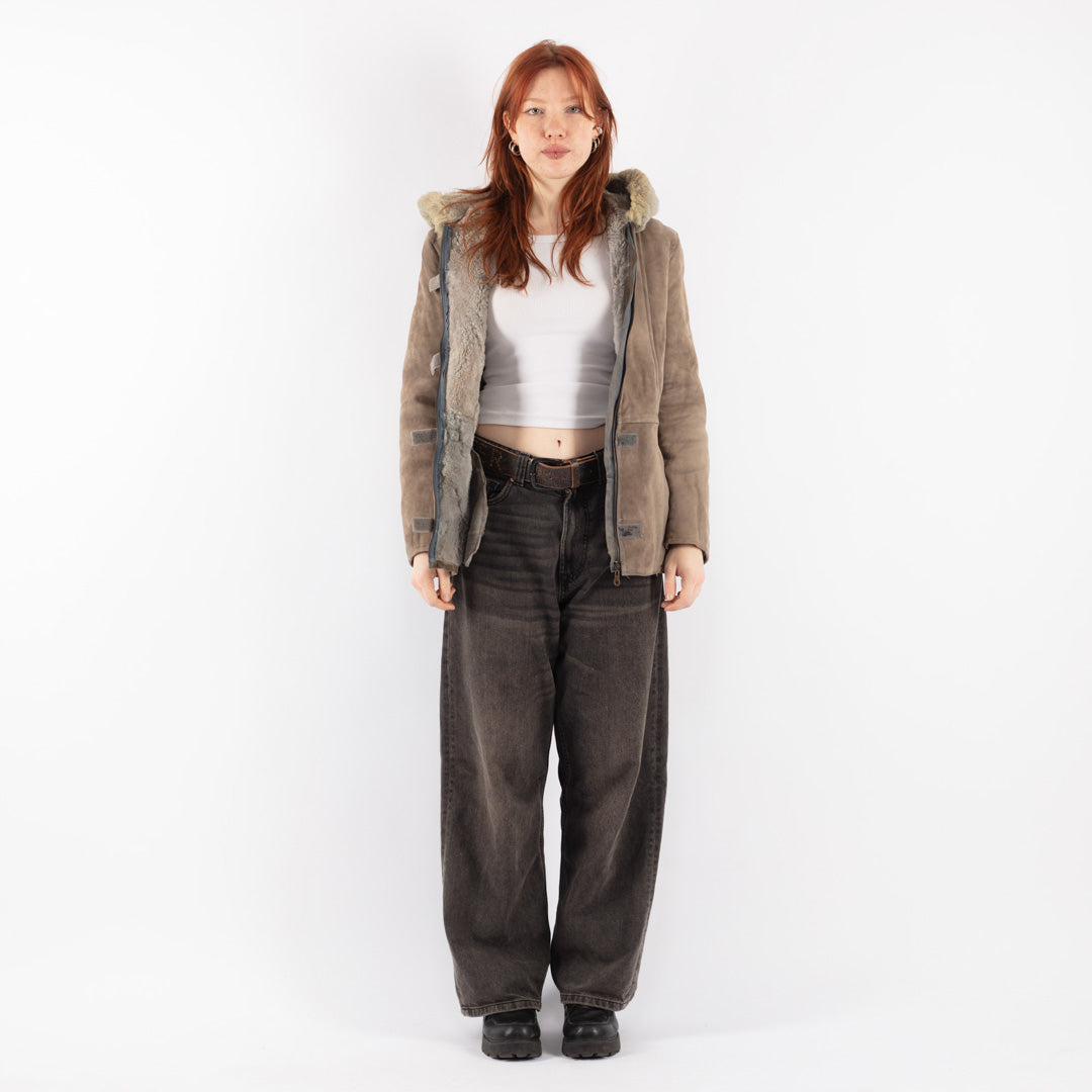 Vintage 70's Women Sheepskin Coat in Gray