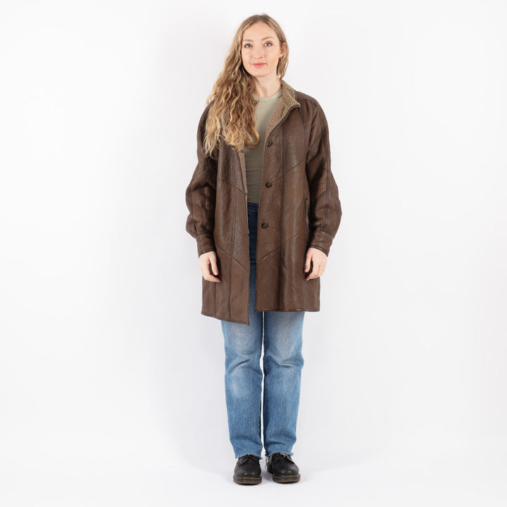 Vintage 80's Women Sheepskin Coat in Brown
