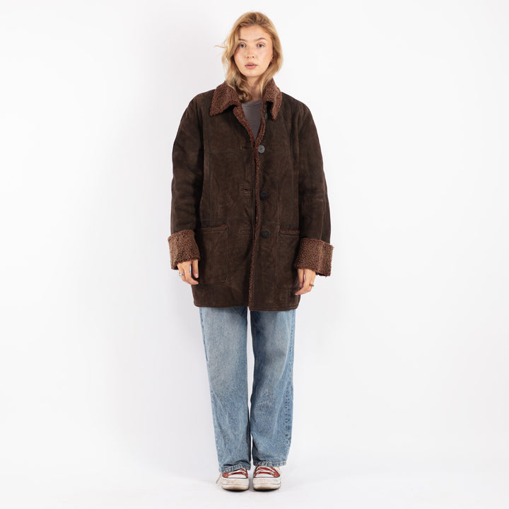 Vintage 90's Women Sheepskin Coat in Brown