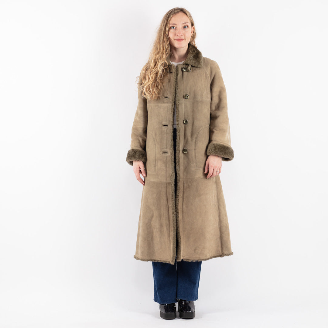 Vintage 70's Women Sheepskin Coat in Green