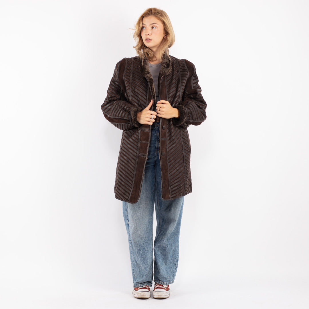 Vintage 70's Women Sheepskin Coat in Brown