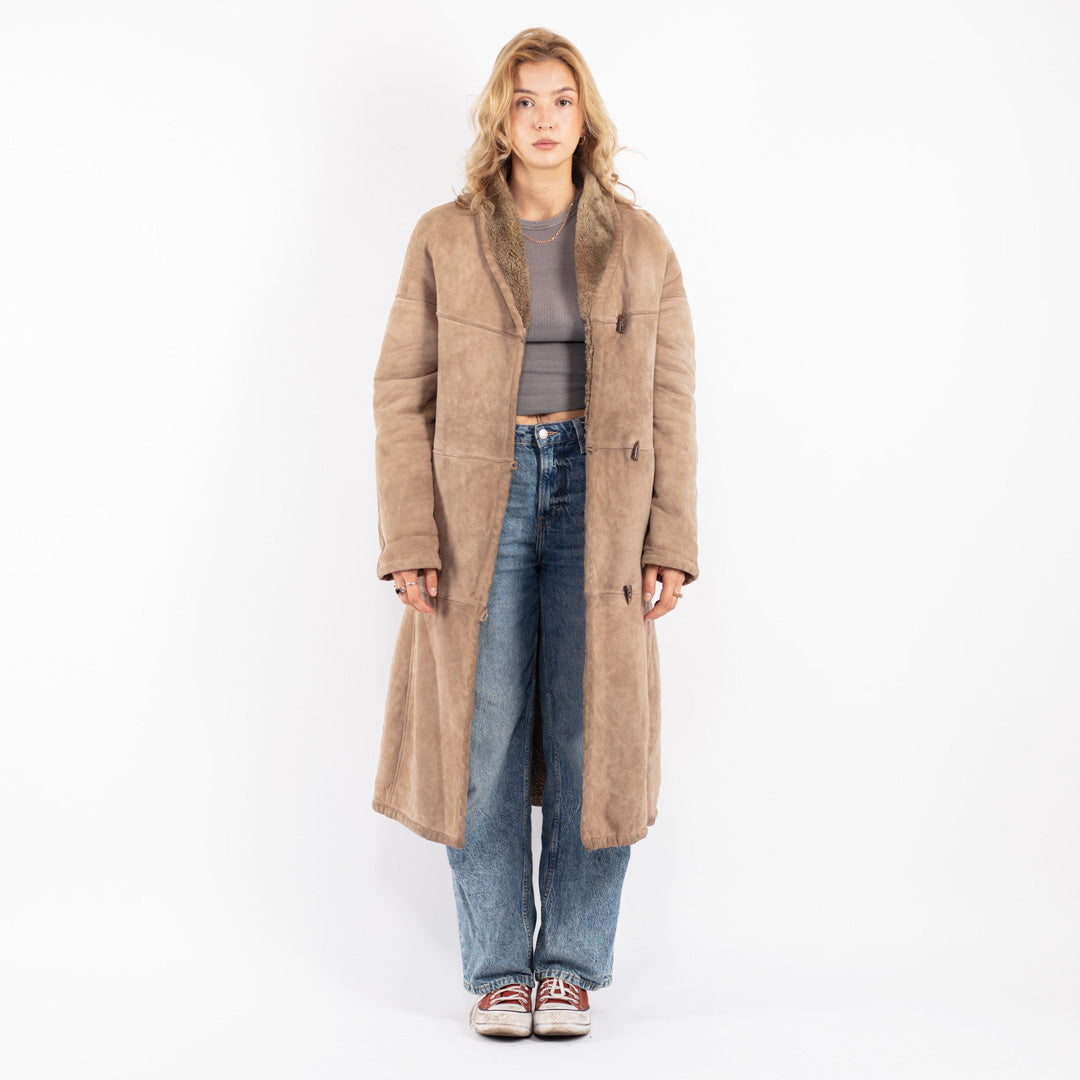 Vintage 80's Women Shearling Coat in Beige