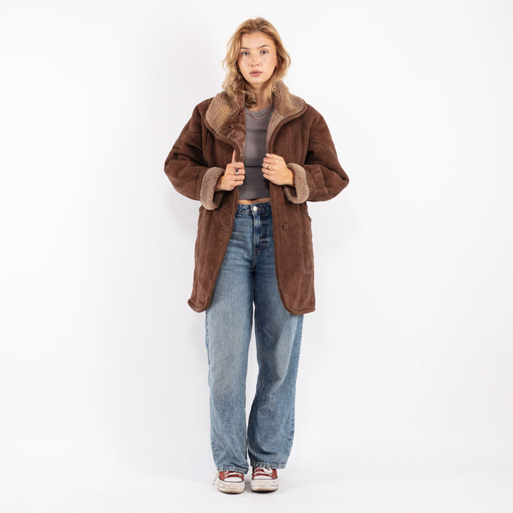 Vintage 80's Women Sheepskin Coat in Brown