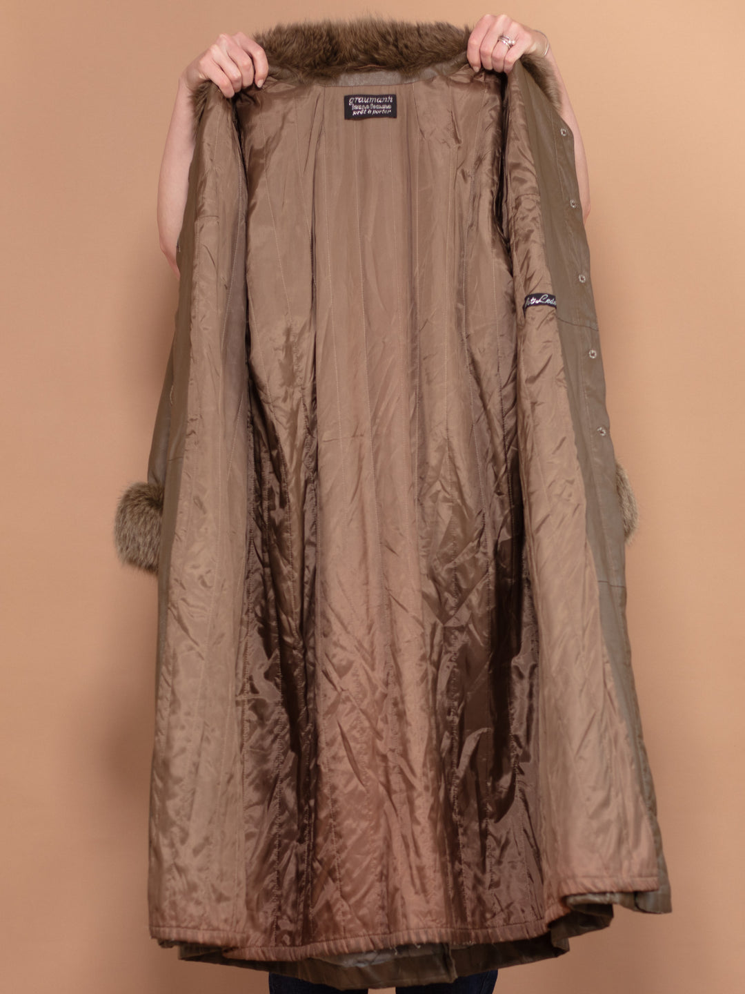 Vintage 80's Women Leather Fur Coat in Clay Brown - NorthernGrip