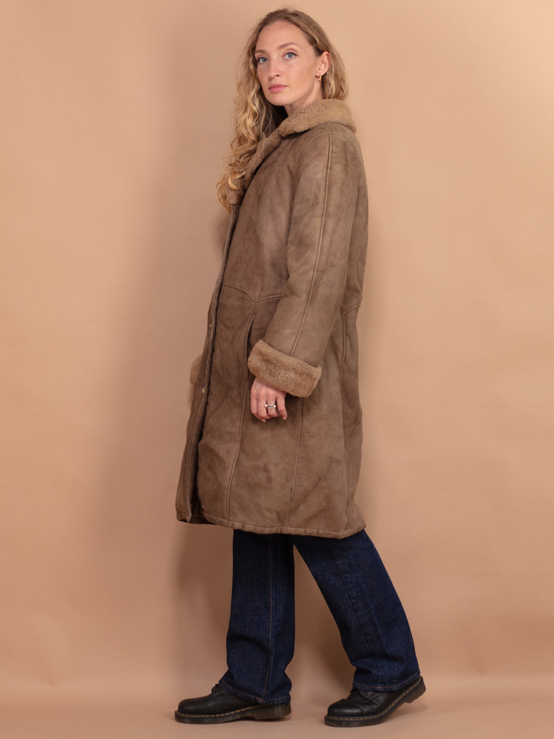 Vintage 70's Women Shearling Coat in Brown - NorthernGrip