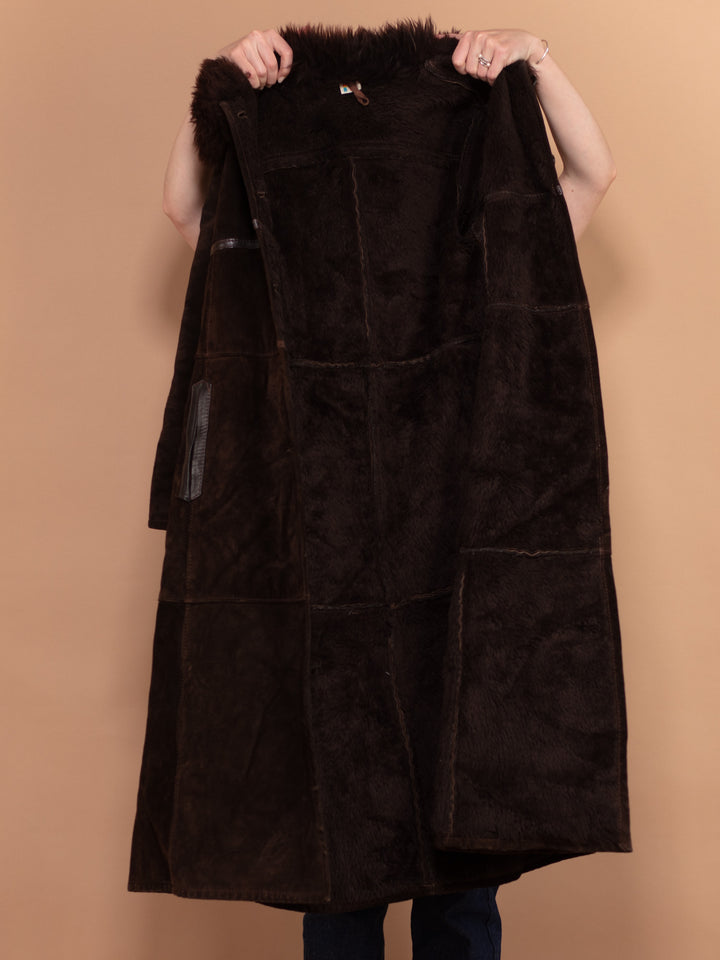 Vintage 70's Women Suede Longline Coat in Brown - NorthernGrip
