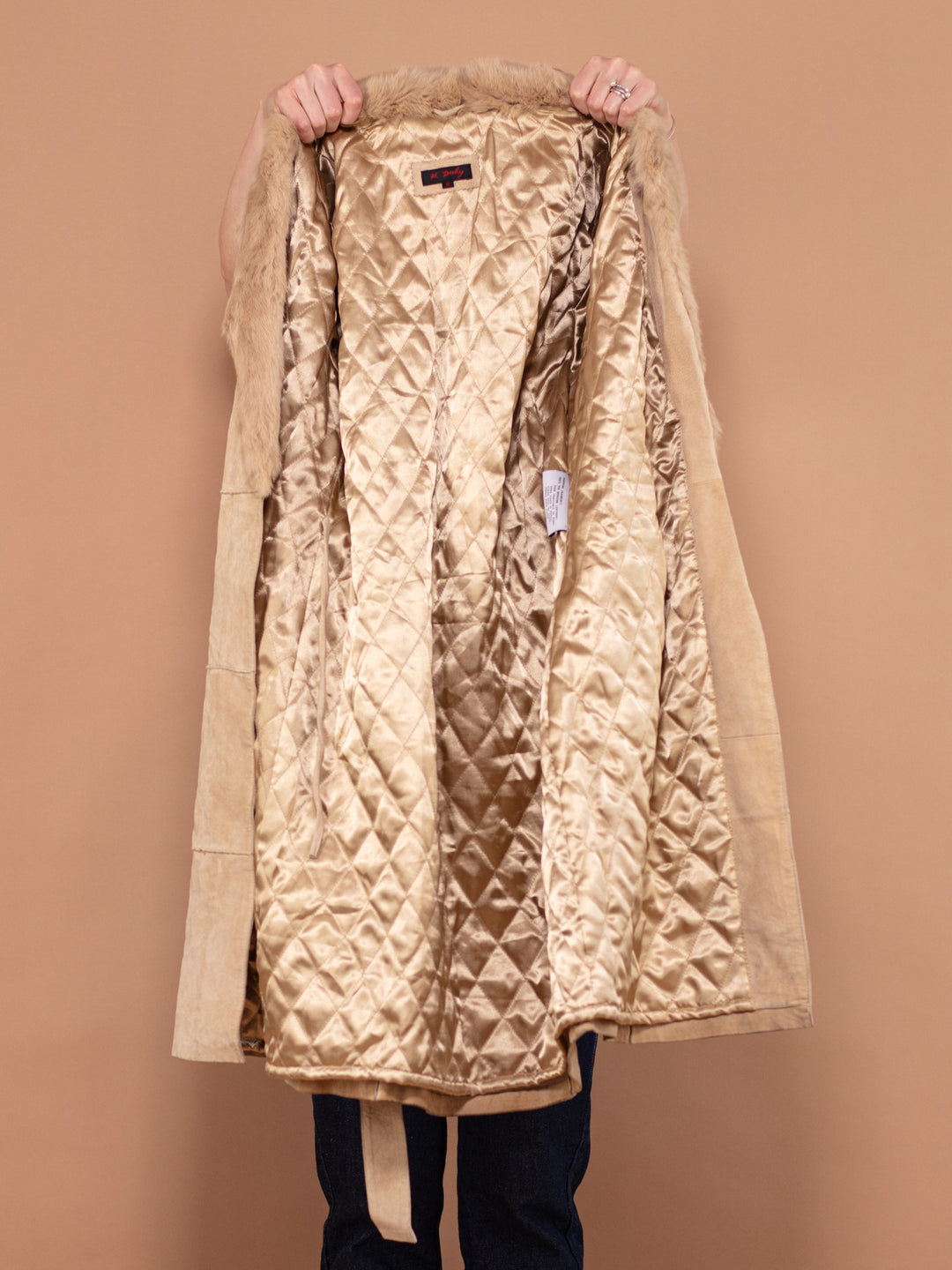 Vintage 00's Women Fur Collar Suede Coat in Beige - NorthernGrip