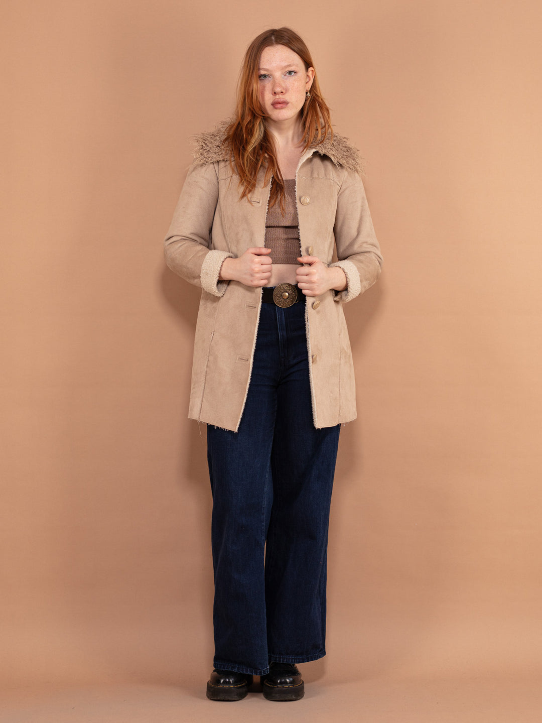 Vintage 00's Women Faux Sheepskin Coat in Beige - NorthernGrip