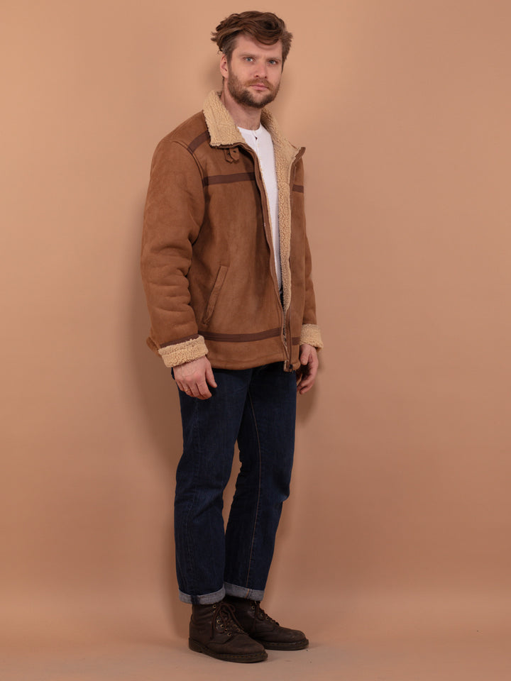 Vintage 00's Men B-3 Style Faux Sheepskin Jacket in Brown - NorthernGrip
