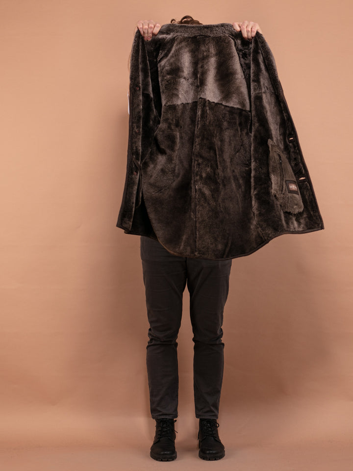 Vintage 00's Men Shearling Leather Coat in Dark Brown - NorthernGrip