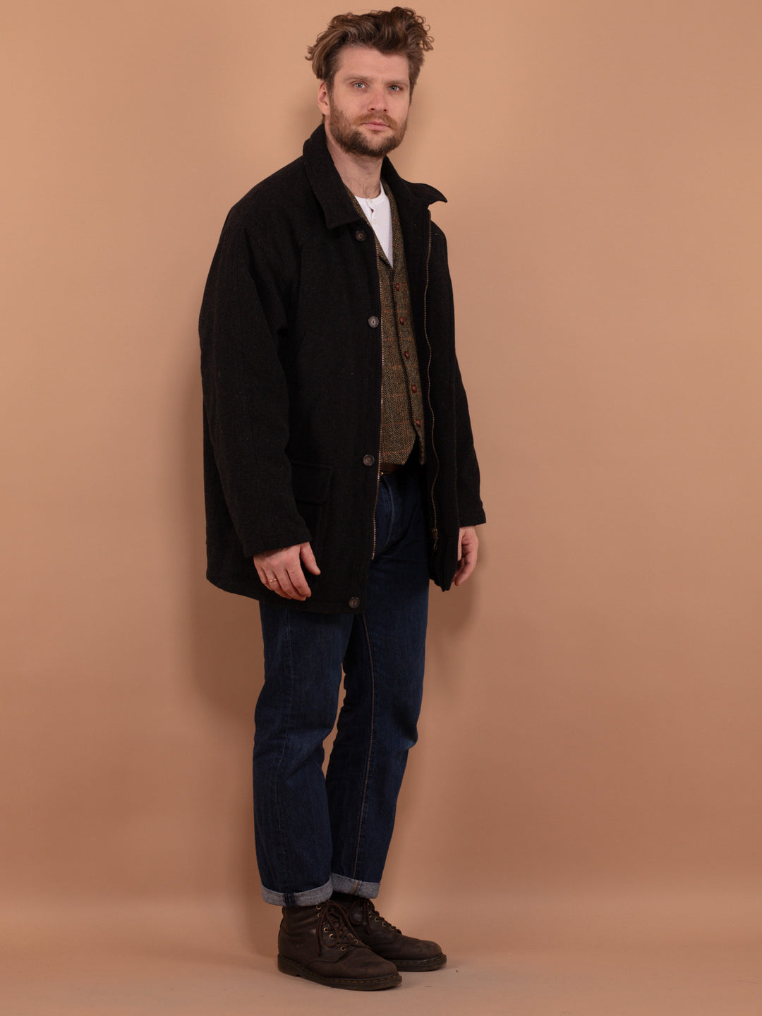 Vintage 00's Men Wool Blend Jacket in Grey - NorthernGrip