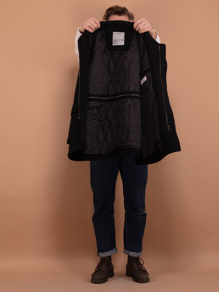 Vintage 00's Men Hooded Wool Blend Jacket in Black - NorthernGrip